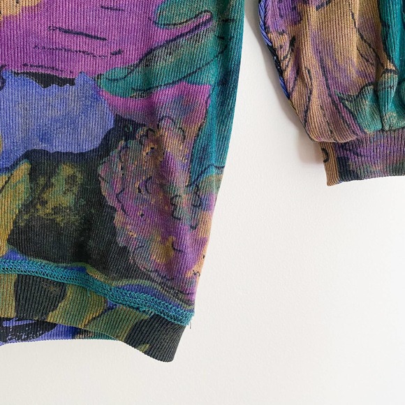 Vintage 90s Grunge Karen Kane Lightweight Oversized Abstract Floral Sweater - Picture 4 of 9